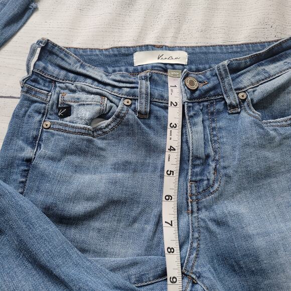 Kancan Size 5/26 Mid-Rise Ankle Skinny Jeans Distressed Detail Frayed Hem Light - Picture 7 of 8